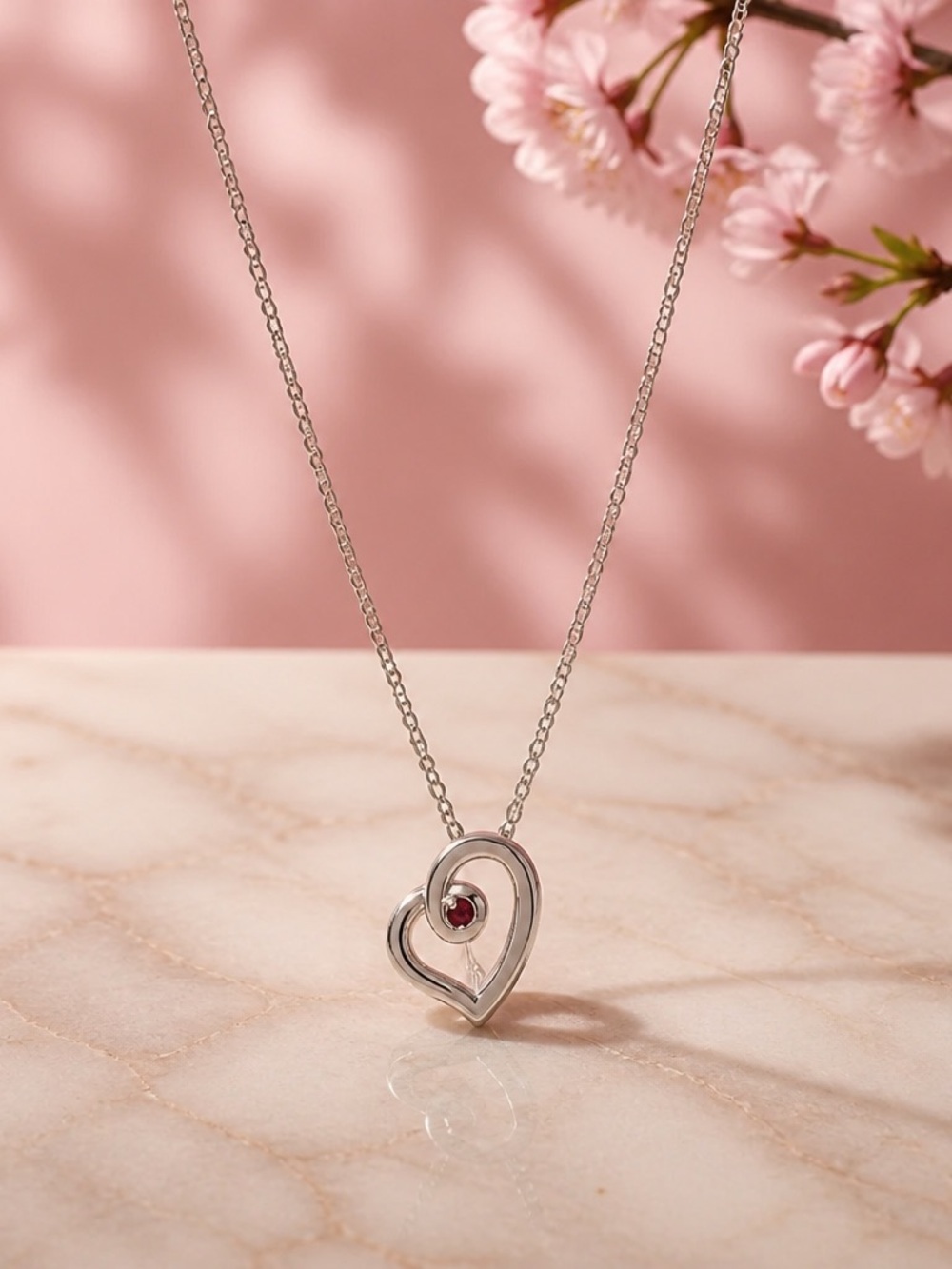 11:11 Ruby stone Heart Pendant Necklace with Red Gem - Women Jewelry